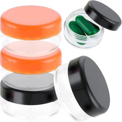 SnelShoppen - Dimeho Mini Pill Box - 5 Stuks Travel Pill Boxes - BPA Vrij, Compacte Dagelijkse Medicijnopslag voor Handtas - Zwart en Oranje