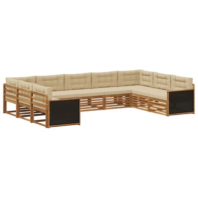 vidaXL - Buiten - bank - set - 9 - st - Natuurlijk - en - Beige - Massief - Acacia - Hout