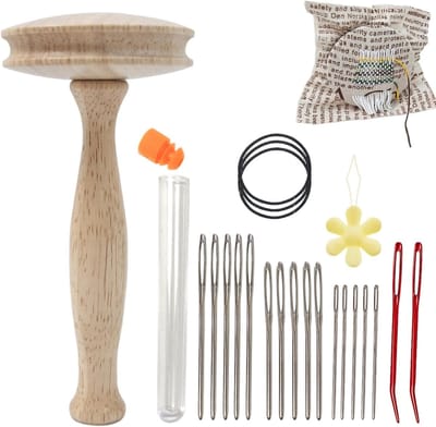 Sok stopkit - Reparatieset textiel - Kleding herstellen - Stevig natuurlijk hout - 15.7 x 7.01 x 4.7 cm - Houtkleur