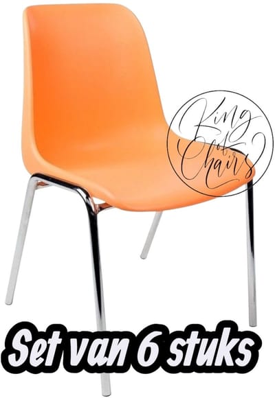 Kantinestoel Helene Oranje -set van 6- verchroomd onderstel kantinestoel stapelstoel kuipstoel vergaderstoel tuinstoel kantine stoel stapel stoel tuin stoel kantinestoelen stapelstoelen kuipstoelen arenastoel schoolstoel bezoekersstoel Everardo