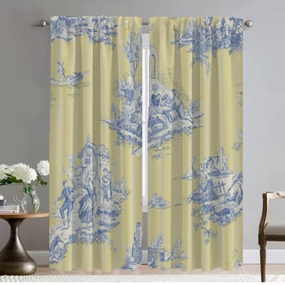 Gordijnen voor Slaapkamer Toile De Jouy Gordijnen Kinderkamer Verduisterend Gordijn voor Kamer 2 Panelen Halloween Decoratie Shades Scheidingswand W50xH70cmx2pcs-CL beige
