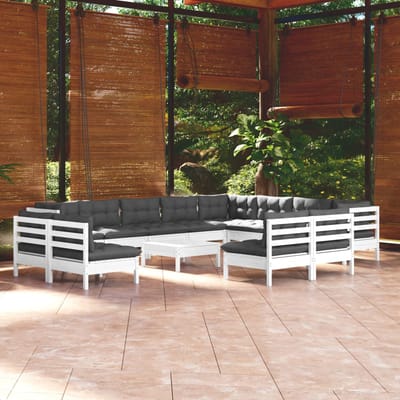vidaXL - 13-delige - Loungeset - met - kussens - massief - grenenhout - wit