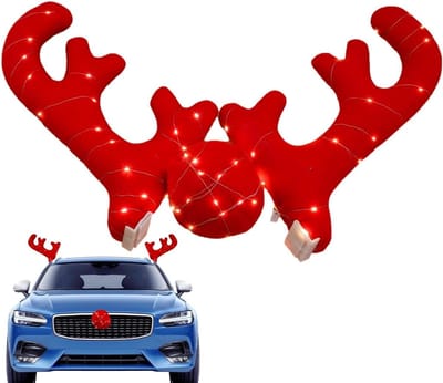Auto Kerstdecoratie - Rendier Horen - Feestelijke Sfeer - Eenvoudig te Monteren - 42 cm - Rood Hout