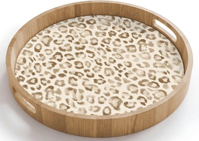 Dienblad rond 40x40 cm - Schootdienblad hout - Luipaard - Klassiek - Beige - Borrelplank rechthoek - Plateau houten dienbladen