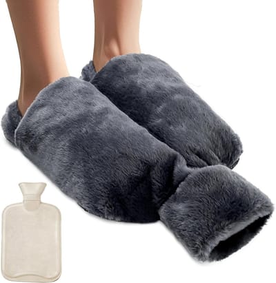 Warmwaterkruik voor voeten met zachte hoes, 2 liter, ideaal tegen koude voeten, perfect voor kantoor en thuisgebruik