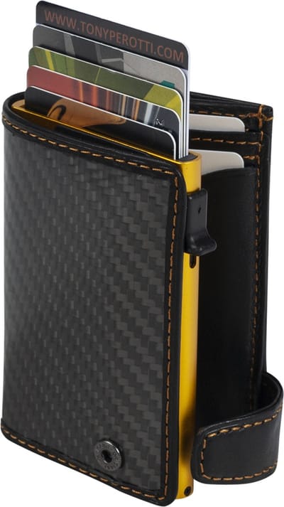 Tony Perotti Furbo Carbon RFID Pasjes houder met papier- en kleingeldvak - Zwart/Geel