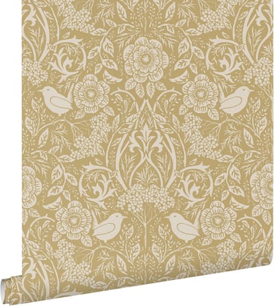ESTAhome behang bloemen en vogels in art nouveau stijl okergeel - 50 x 900 cm - 131989