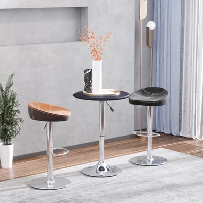 Wishdor Bartafel retro verstelbaar 67–93 cm | 360° draaibaar | Zwart kunstleder, chroomvoet | Waterafstotend & stabiel