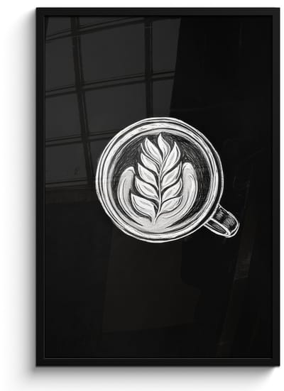 Poster in lijst - Fotolijst 60x90 cm - Posters - Krijttekening - Koffie - Latte art - Posterlijst zwart - Decoratie - Wanddecoratie woonkamer - Muurdecoratie slaapkamer