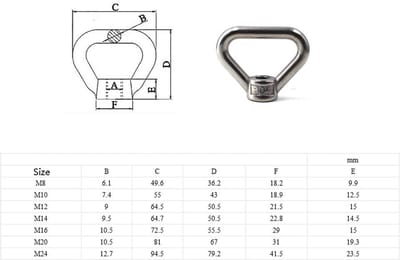 Dailygoods- Hijsmoer M20 - Roestvrij Stalen Moer - Draad/Oogmoer - Duurzaam/Corrosiebestendig - Voor Bevestigen van Kabels/Touwen - Geschikt voor Buiten/Vochtige Ruimtes