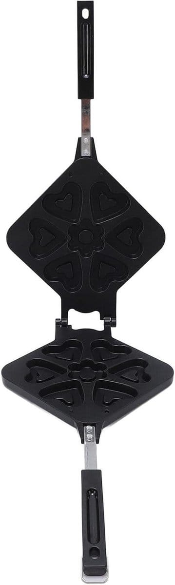 Wafelijzer Hartvorm - Wafelpan Dubbelzijdig - Ontbijt Maken - Anti-aanbakontwerp - 22 cm Diameter - Zilver