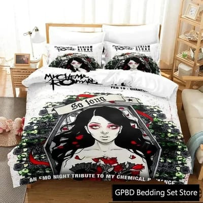 Impression 3D My Chemical Romance Ensemble de Literie Garçons Filles Taille Jumeau Reine King Housse de Couette Taie d'oreiller Lit garçons Adulte 70x133cm