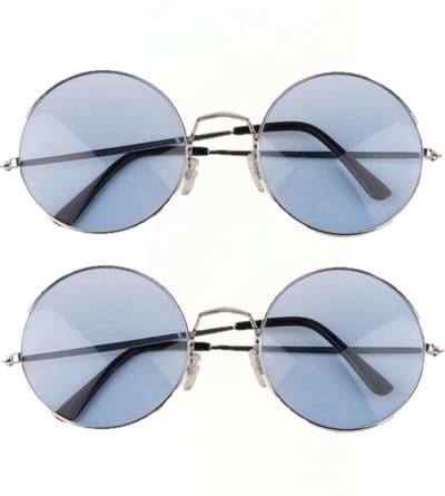 Faram Party zonnebril - 2x - Hippie Flower Power Sixties - grote XL ronde glazen - blauw