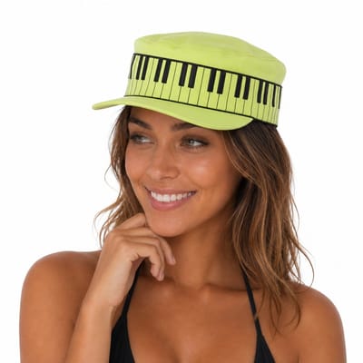 Neon-kleurige schilders pet met pianotoetsen