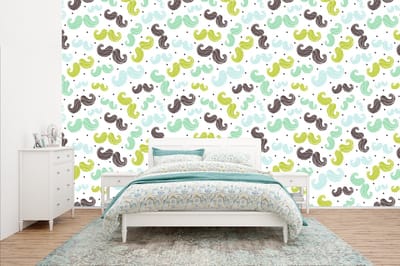 Behang - Fotobehang Patronen - Snor - Kleuren - Jongens - Kinderen - Kids - Jongetje - Breedte 400 cm x hoogte 240 cm