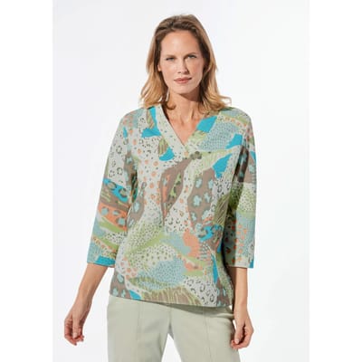 Sweatshirt met 3/4-mouwen - grijsgroen / gedess. - Gr. 50 van Goldner Fashion