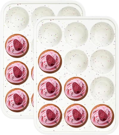 Siliconen Muffinpan - Bakvorm Cupcakes - Thuis Bakken - Metalen Versterkt Frame - 12 Kopjes - Grijs