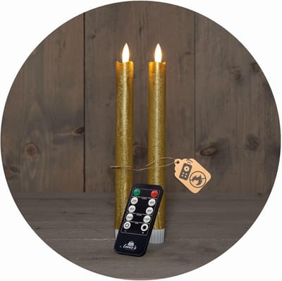 LED-kaarsen met timer GOUD 2-pack voor binnen met timerfunctie 6 uur ECHTE WAS 18 cm hoogte voor kaarsen 2,2 cm diameter 2 AAA-batterijen vereist LED-kaarsen flikkerende vlam bewegende vlam