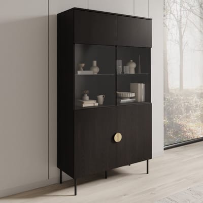Meubella - Vitrinekast Monor - Zwart eiken - 107 cm