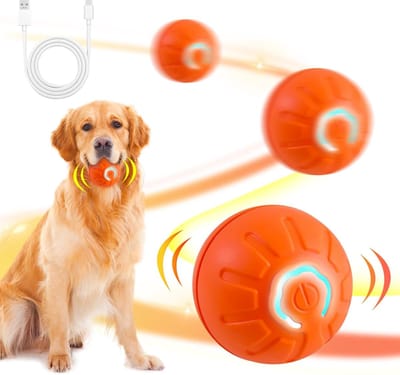 Huisdierenspeelgoed - Ballen - Kauwspeelgoed - Honden speelgoed - Interactieve Springbal voor Honden - Slim Hondenspeelgoed - Interactieve rollende ledbal - Oplaadbaar via USB-C - Interactief spelen - Oranje