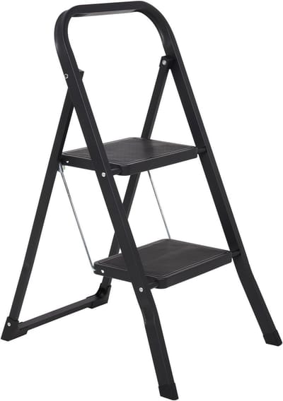 Huishoudtrap 2 Treden - Keukentrap Inklapbaar - Veilig Omhoog - Anti-slip Treden Poten - 48 cm Hoog - Zwart