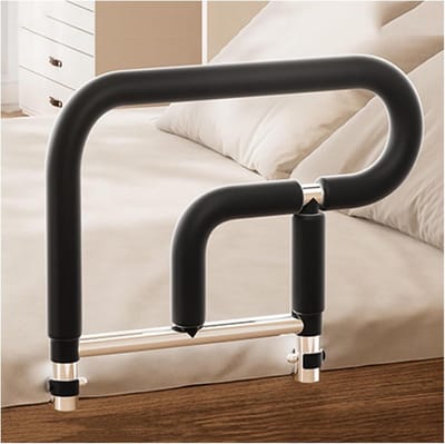 Verstelbare Bedrail - Bedhek Hulpstuk - Veilig Opstaan - Roestvrij Stalen Frame - 58 x 56 x 48 cm - Zilver