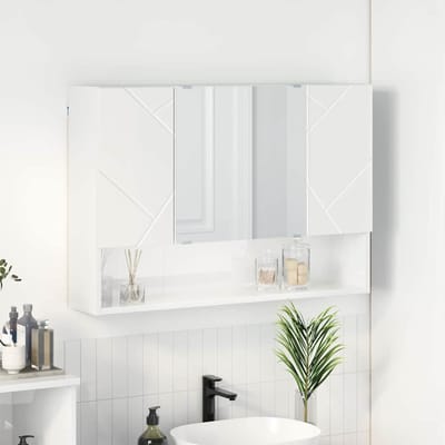 vidaXL - Spiegelkast - Hoogglans - wit - 80 - x - 17 - x - 55 - cm - Bewerkt - hout