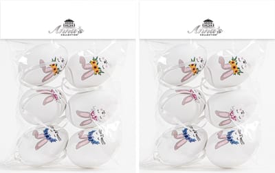 Anna's Collection Paaseieren met haasjes - 12x - kunststof - 6 cm - paasdecoratie
