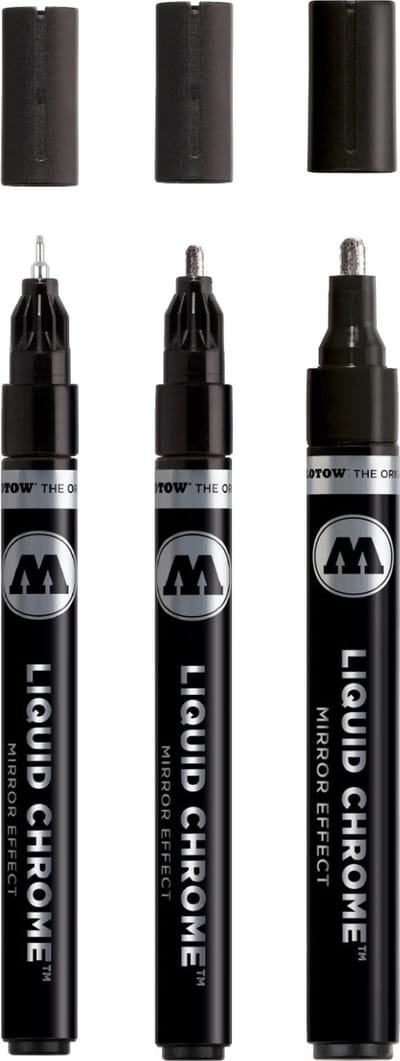 Molotow Hobbyverf - 703113 Liquid Chrome 1,2 - 4 mm - Marker set - 3 stuks Marker Pen