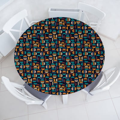 ABAKUHAUS Geometrisch Elastisch Rond Tafelkleed, Retro Halve Rond, Allround Elastisch Stoffen Tafelkleed, 90 cm - 100 cm, Meerkleurig