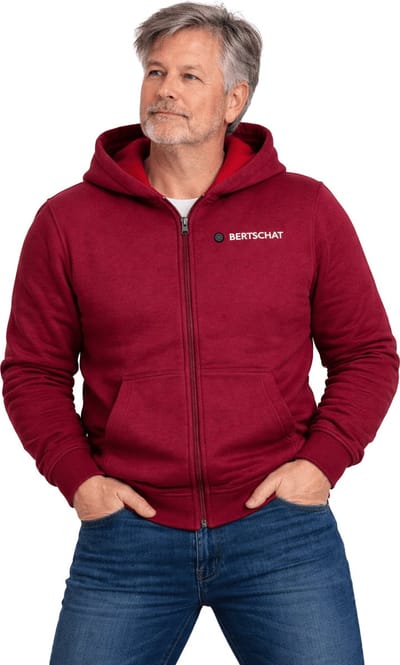 Verwarmd Vest - Heren | Verwarmde Hoodie | Vijf Verwarmingszones | Bordeauxrood | Incl. Powerbank | S
