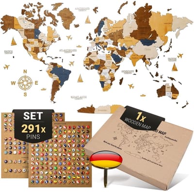 3D Houten Wereldkaart Wanddecoratie - Interactief en Multicolor Groot Formaat