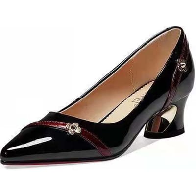 Lakleer Dames Schoenen met Hoge Hak Zacht Leer Puntige Dikke Hak Middelhoge Hak Laag Uitgesneden Glanzend Gezicht Werkschoenen Gracieus Lief 38 zwart
