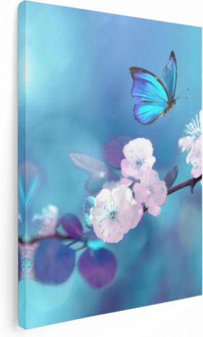 Artaza Canvas Schilderij Bloesem - 30x40 cm - Klein - Wanddecoratie Vlinder - Muurdecoratie Woonkamer - Kamer Accessoires