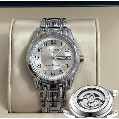Heren Nieuw Automatisch Mechanisch Horloge Stalen Band Ouderen Lichtgevend Waterdicht Groot Digitaal Quartz Horloge gray