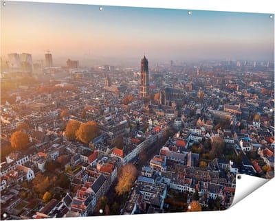 Gards Tuinposter Utrecht vanuit de Lucht - 150x100 cm - Tuindoek - Tuindecoratie - Wanddecoratie buiten - Tuinschilderij
