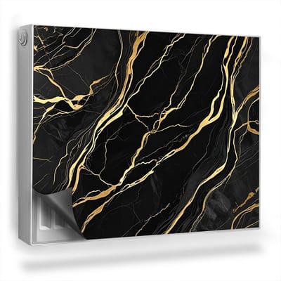 Wallfluent Magnetische Radiatorfolie - Decoratieve Radiator Magic - 80x60 cm - Stijlvolle Scheuren In De Glamour Van Steenmarmer - Magnetische Radiator Folie 1Mm Dik - Zwart Marmer Radiator Afdekking Zonder Lijm