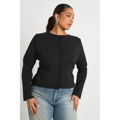 boohoo Dames Plus Geweven Lange Mouwen Button Down Top | Zwart | Maat: 44