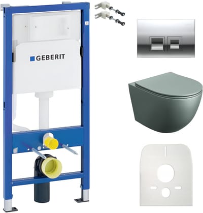 Geberit Duofix Basic Toiletset - Wandcloset SINTO GREY - Mat Grijs - Randloos - Bedieningsplaat Delta Chroom