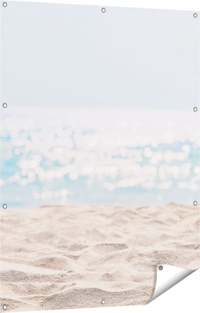 Gards Tuinposter Helder Witte Strand met Zee Uitzicht - 90x120 cm - Tuindoek - Tuindecoratie - Wanddecoratie buiten - Tuinschilderij