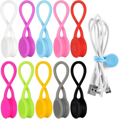 VHV - Kabelbinder - Magnetische kabelbinder - Herbruikbare kabelclip - Snoerhouder organizer - Voor kantoor reizen en thuis - 10 stuks