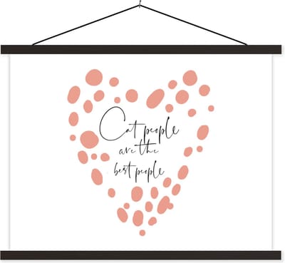 Posterhanger incl. Poster 40x30 cm - Schoolplaat - Katten - Spreuken - Quotes - Cat people are the best people - Textielposter - Zwarte latten