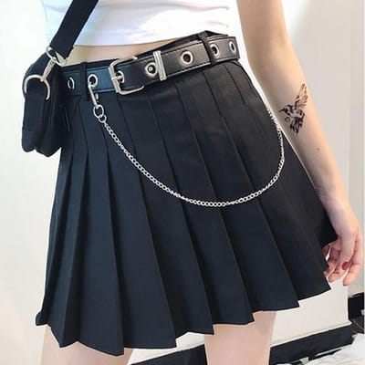Vrouwen Zomer Anti-lighten Hoge Taille Slanke Rok Zwarte Geplooide Rok Hiphop A-lijn Rok Riem Ketting XL gray