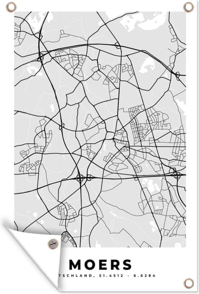 Muurdecoratie Kaart - Moers - Duitsland - Stadskaart - Plattegrond - 120x180 cm - Tuinposter - Tuindoek