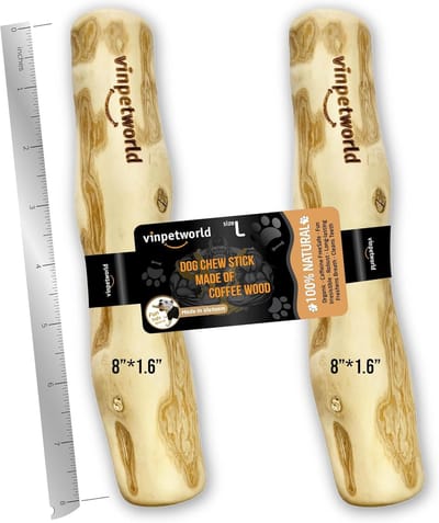 Koffiehouten Stok - Kauwspeeltje Hond - Langdurig Kauwplezier - 100% Natuurlijk Materiaal - Maat L - Houtkleurig