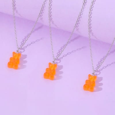 BFF Ketting voor 3 met Oranje Gummy Bear - Zilverkleurig Koord - Vriendschapsketting Cadeau voor Twee - Pax Amare