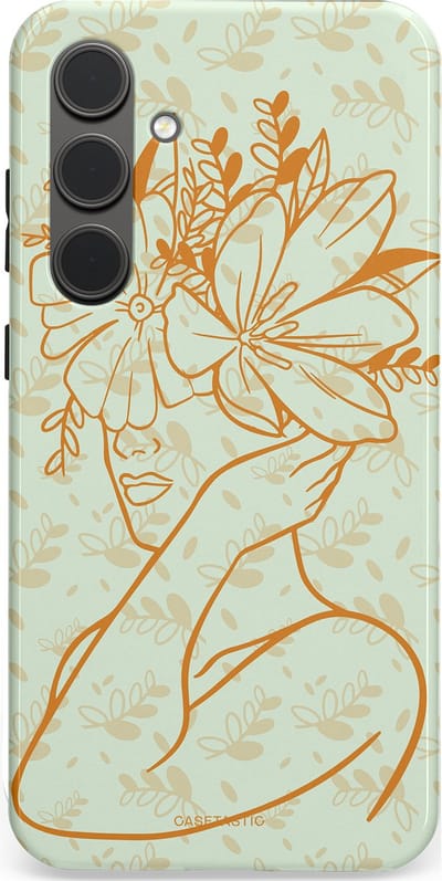 Casetastic hoesje geschikt voor Samsung Galaxy S24 Plus - Dubbellaagse bescherming - Minimal Bloom - Fashion Case - Crème Lichtgrijs