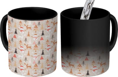 Magische Mok - Foto op Warmte Mokken - Koffiemok - Kerst - Patroon - Sneeuwpop - Kerstboom - Rendier - Magic Mok - Beker - 350 ML - Theemok - Kerstmok - Kerstkadootjes - Kerstkado vrouw en man - Kerstcadeautjes klein - Kerstbeker