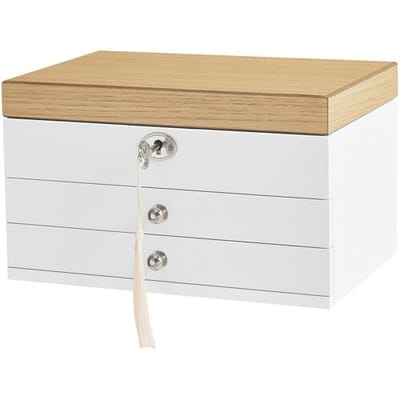 Ochama JOYFURNOS sieradendoos, 3-laags sieradenorganizer met grote spiegel, 2 lades, afsluitbaar, cadeau voor dierbaren, voor ringen, oorbellen,