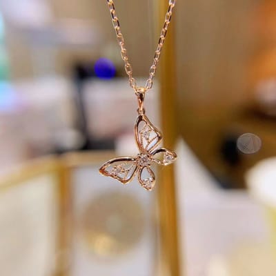 Butterfly Hollow Ketting voor Vrouwen Eenvoudige Koreaanse Stijl Zoete Zirkonia Ketting Micro Ingelegd met Diamant Sleutelbeenkettinkje brown